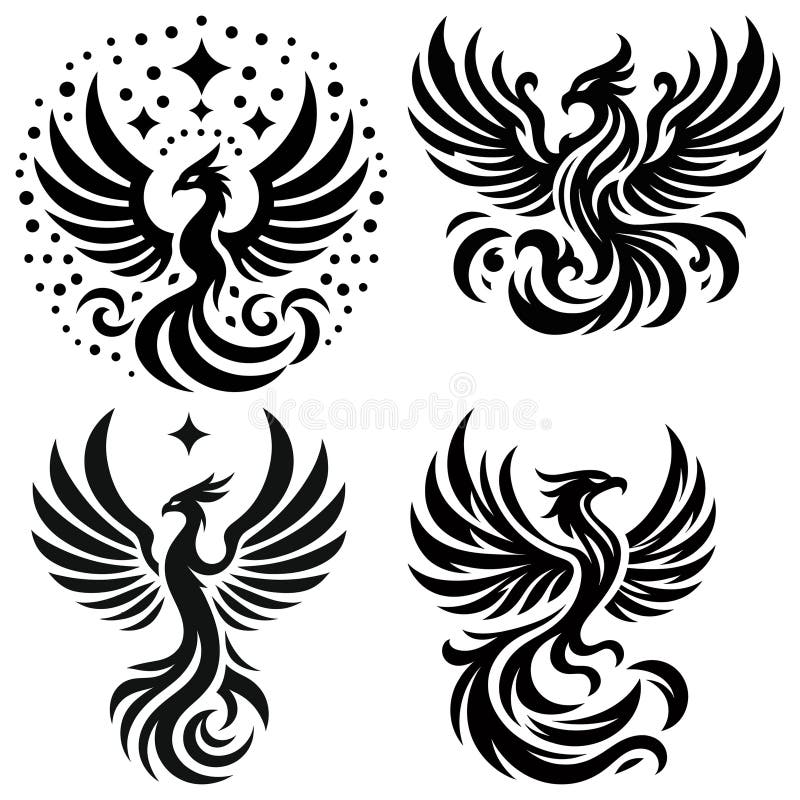 Abstrakt svart foenix-design vektorillustration svart och vitt idealiskt för tatueringar eller logotyper stock illustrationer