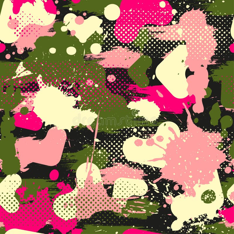 Abstrakt sömlös geometrisk modell med geometriska former, prickar, färgrikt sprutmålningsfärgfärgpulver Stads- modell för Grunge vektor illustrationer Abstrakt sömlös geometrisk modell med geometriska former, prickar, färgrikt sprutmålningsfärgfärgpulver Stads- modell för Grunge vektor illustrationer