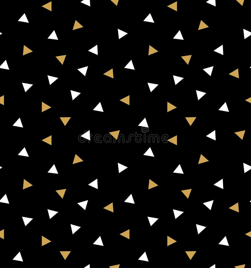Abstrakt sömlös modell med trianglar i guld och vit på mörkret - grå bakgrund stock illustrationer