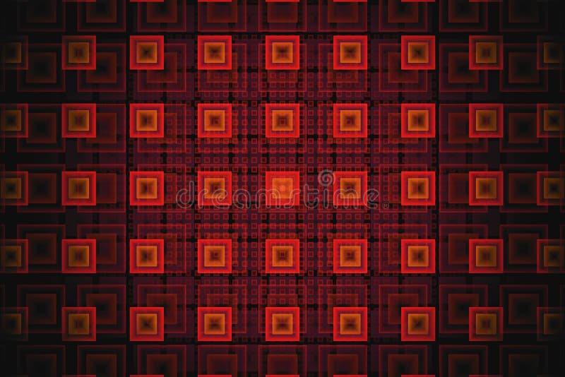 Abstrakt techfractal med glödande orange fyrkanter vektor illustrationer