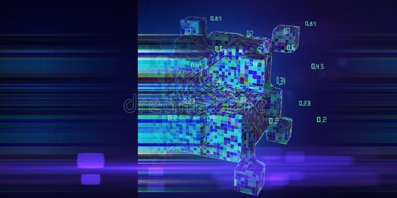 Abstrakt teknologibakgrund med polykubens färgrutnät på mörkt. Analysalgoritmdata. kvantkryptografikoncept. vektor illustrationer