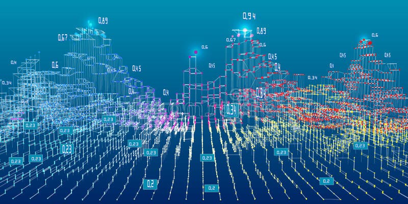 Abstract futuristic concept of predictive analysis. Big data. Quantum virtual cryptography. Blockchain. Business and science visualization of artificial intelligence. Abstract futuristic concept of predictive analysis. Big data. Quantum virtual cryptography. Blockchain. Business and science visualization of artificial intelligence