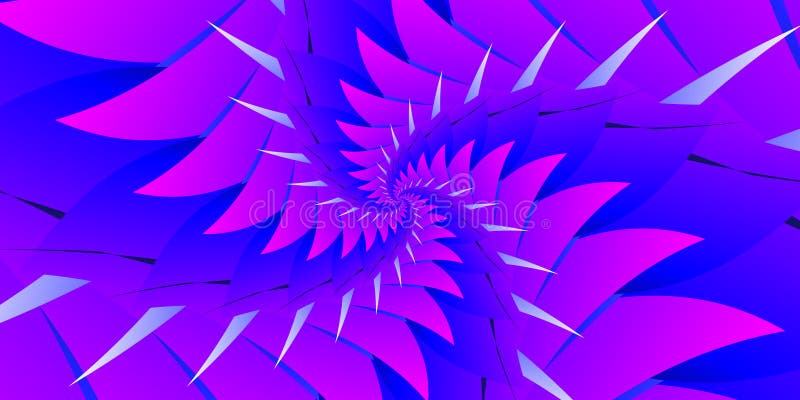 Abstrakt vacker vågrät blomspiralbild med flerfärgad övertoning blå magenta skarp triangulär royaltyfri illustrationer