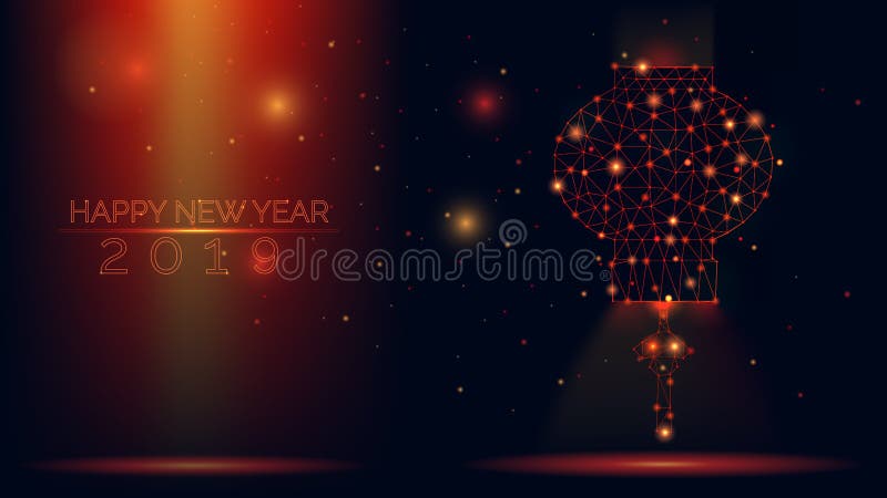 Abstrakt vektorwireframe 2019 modern illustration 3d på mörkt - röd bakgrund stock illustrationer Abstrakt vektorwireframe 2019 modern illustration 3d på mörkt - röd bakgrund stock illustrationer