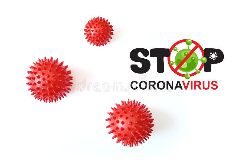 Abstract virus strain model of respiratory syndrome Stop coronavirus and Novel coronavirus covid-19 with text on white background. Virus Pandemic Protection Concept. Abstract virus strain model of respiratory syndrome Stop coronavirus and Novel coronavirus covid-19 with text on white background. Virus Pandemic Protection Concept