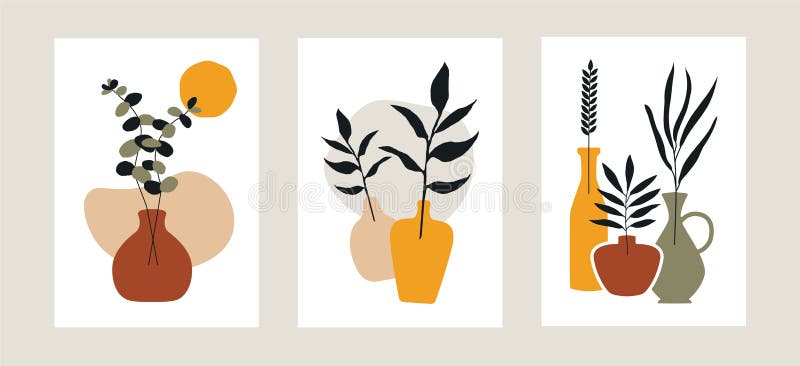 Abstrakt växelvägsdekoder. samtida affischuppsättning med punkterade blommor, boho-stil. Modern ekologisk form, handritad illustra stock illustrationer