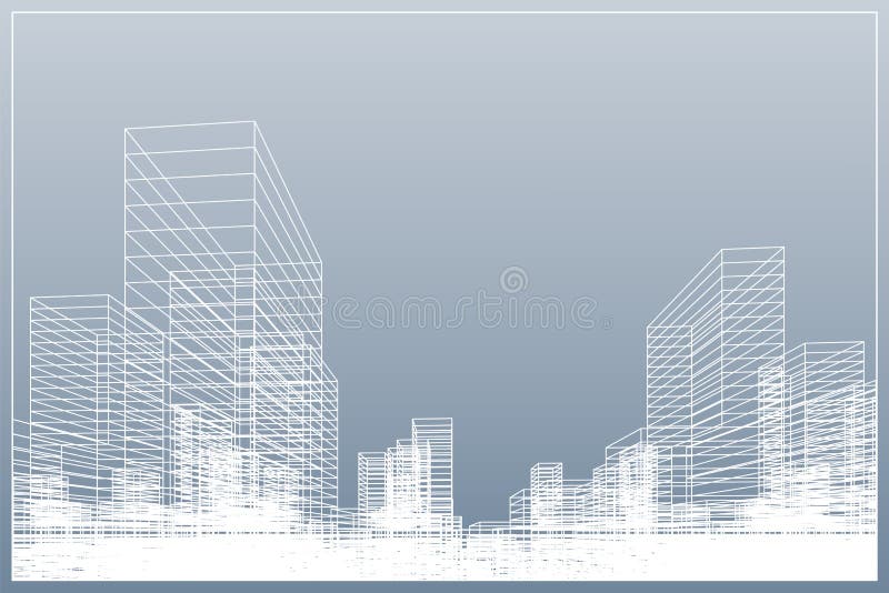 Abstrakt wireframestadsbakgrund Perspektivet 3D framför av byggnadswireframe vektor royaltyfri illustrationer Abstrakt wireframestadsbakgrund Perspektivet 3D framför av byggnadswireframe vektor royaltyfri illustrationer