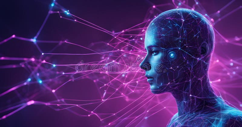 Abstrakt återgivning av artificiell intelligens med fallande neurala nätverksmönster vektor illustrationer