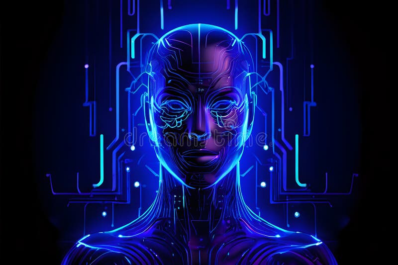 Abstrakt återgivning av artificiell intelligens med fallande neurala nätverksmönster stock illustrationer