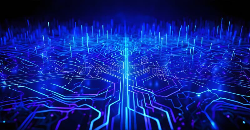 Abstrakt återgivning av artificiell intelligens med fallande neurala nätverksmönster vektor illustrationer