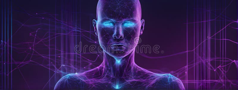 Abstrakt återgivning av artificiell intelligens med fallande neurala nätverksmönster royaltyfri illustrationer