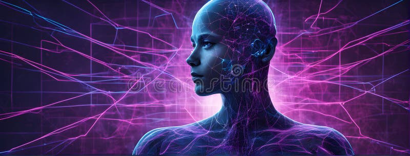 Abstrakt återgivning av artificiell intelligens med fallande neurala nätverksmönster vektor illustrationer