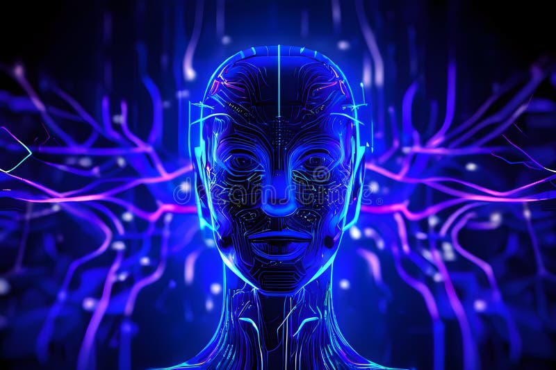 Abstrakt återgivning av artificiell intelligens med fallande neurala nätverksmönster vektor illustrationer