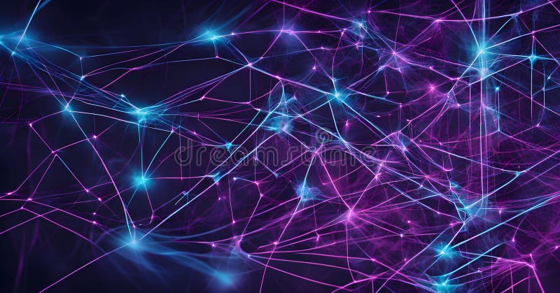 Abstrakt återgivning av artificiell intelligens med fallande neurala nätverksmönster stock illustrationer