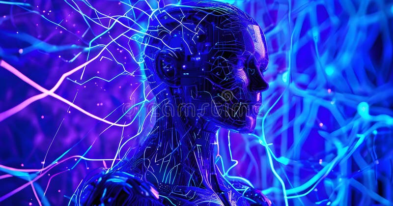 Abstrakt återgivning av artificiell intelligens med fallande neurala nätverksmönster vektor illustrationer