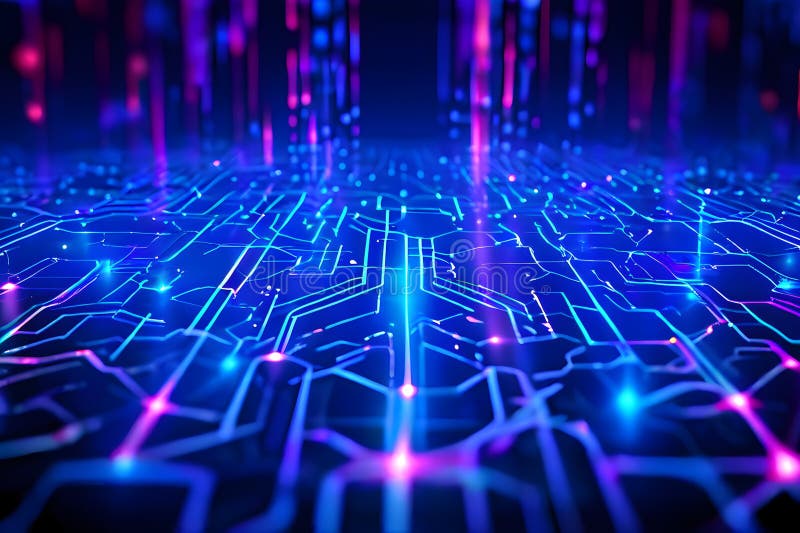 Abstrakt återgivning av artificiell intelligens med fallande neurala nätverksmönster stock illustrationer