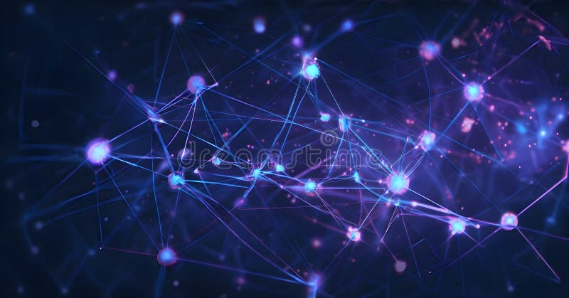 Abstrakt återgivning av artificiell intelligens med fallande neurala nätverksmönster stock illustrationer