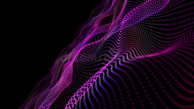 Abstrakta bakgrundslinjer från punkter i mörkt cyberspace. Dataanalys för det digitala teknikkonceptet. Abstrakt våg med lila royaltyfri illustrationer