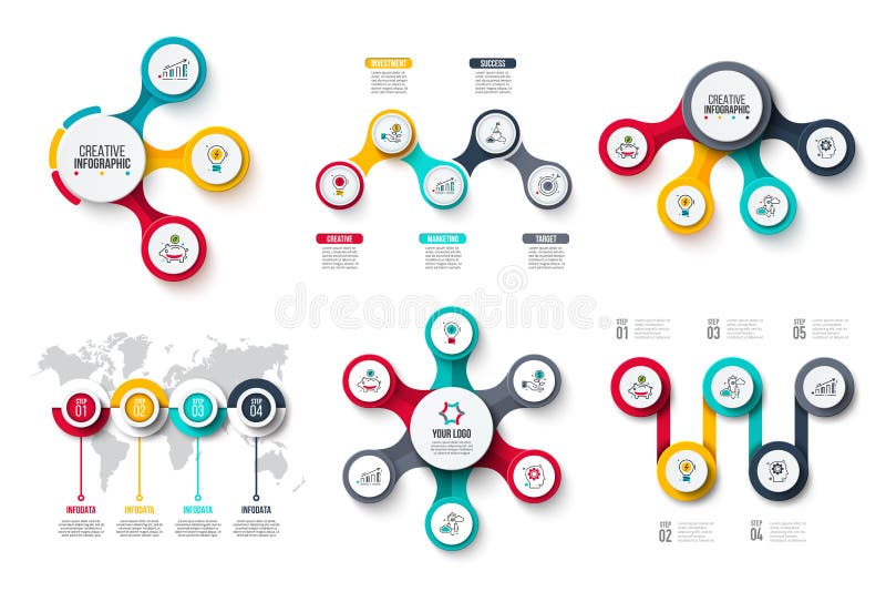 Abstrakta beståndsdelar av cirkeldiagram med 3, 4, 5 och 6 moment, alternativ, delar eller processar Vektoraff?rsmall f?r royaltyfri illustrationer Abstrakta beståndsdelar av cirkeldiagram med 3, 4, 5 och 6 moment, alternativ, delar eller processar Vektoraff?rsmall f?r royaltyfri illustrationer