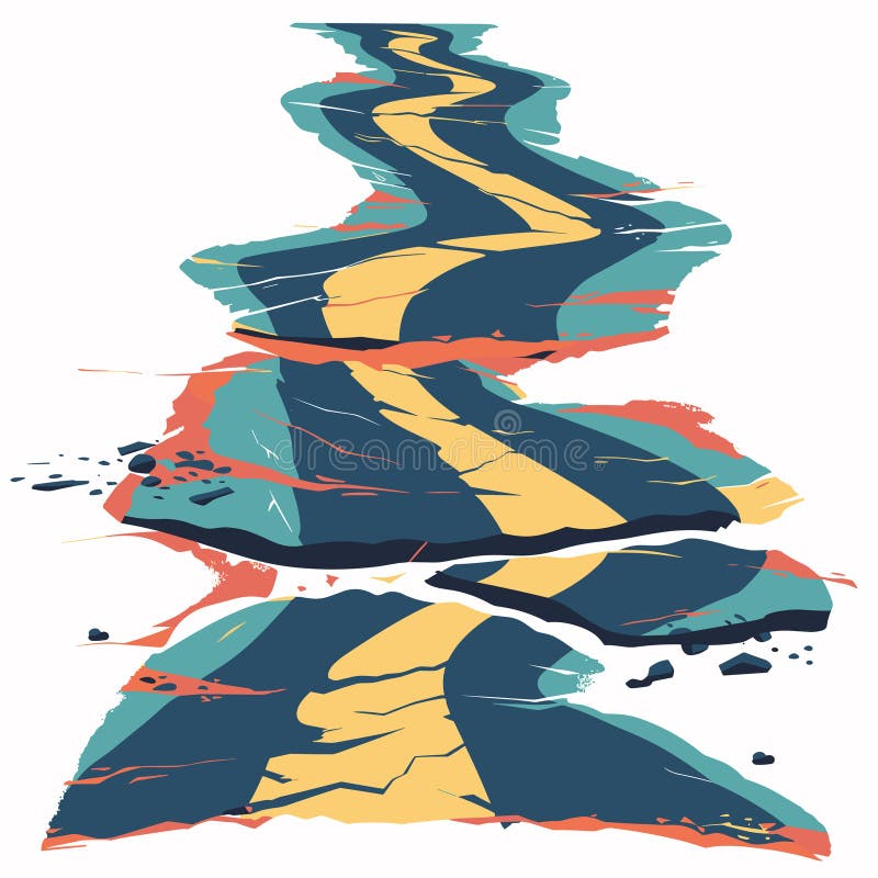 Abstrakta, färglösa, vriden form som påminner om rörelsefluidans skuggor teal yellow coral. konstnärlig vektor illustrationer