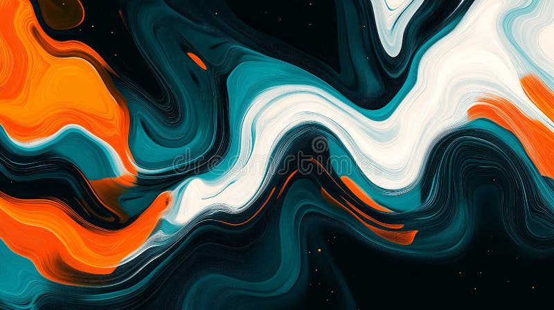Abstrakta, färglösa vågor i dynamisk rörelse med orange och vit teal royaltyfri illustrationer