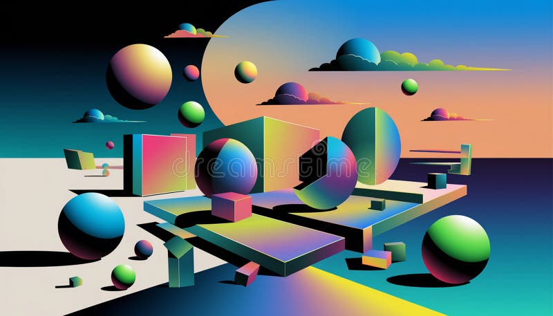 Abstrakta geometriska former och mönster i levande nyljus originalkonstform stock illustrationer