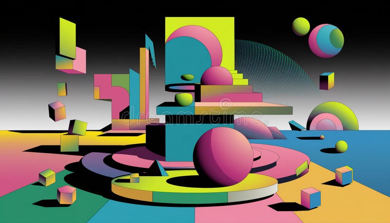 Abstrakta geometriska former och mönster i levande nyljus originalkonstform royaltyfri illustrationer