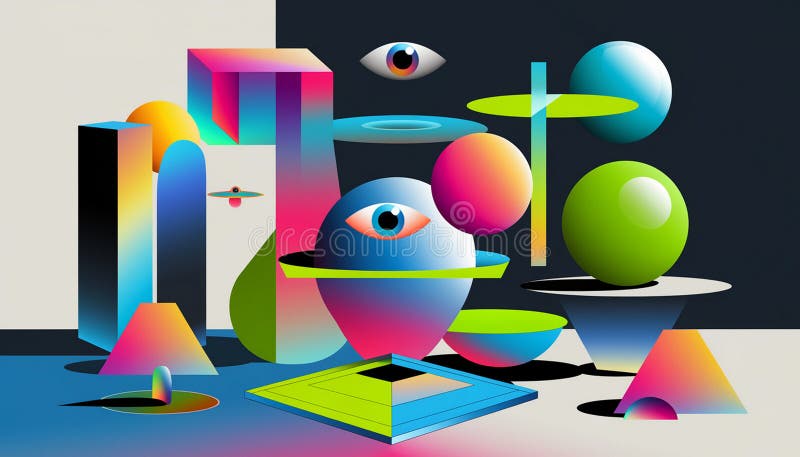 Abstrakta geometriska former och mönster i levande nyljus originalkonstform royaltyfri illustrationer
