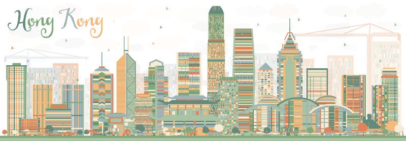 Abstrakta Hong Kong Skyline med färgbyggnader vektor illustrationer