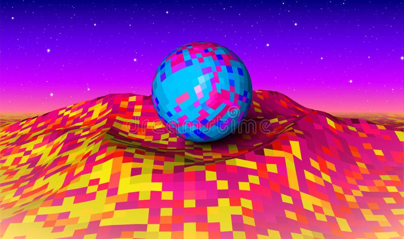 Abstrakta krajobraz z neonowymi górami i piłką ilustracji Abstrakta krajobraz z neonowymi górami i piłką ilustracji