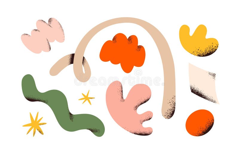 Abstrakta organiska kreativa former uppsättning. Oregelbundna doppelkonstruktioner dekorativa flödesklippande vätskor stock illustrationer
