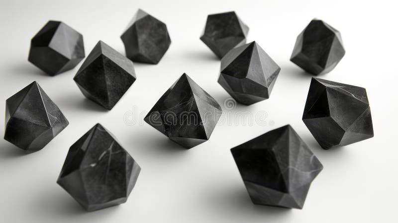 Abstrakta svarta geometriska objekt i spridda arrangemang arkivfoto