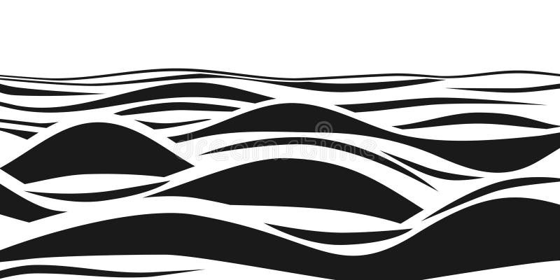Abstrakta svartvita randiga vågor 3d Optisk illusion för vektor Modell för konst för havvåg stock illustrationer