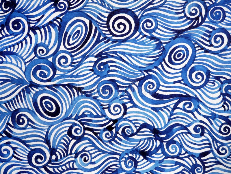 Abstrakte blaue Weißspiralenwellenseeozean-Aquarellmalerei vektor abbildung