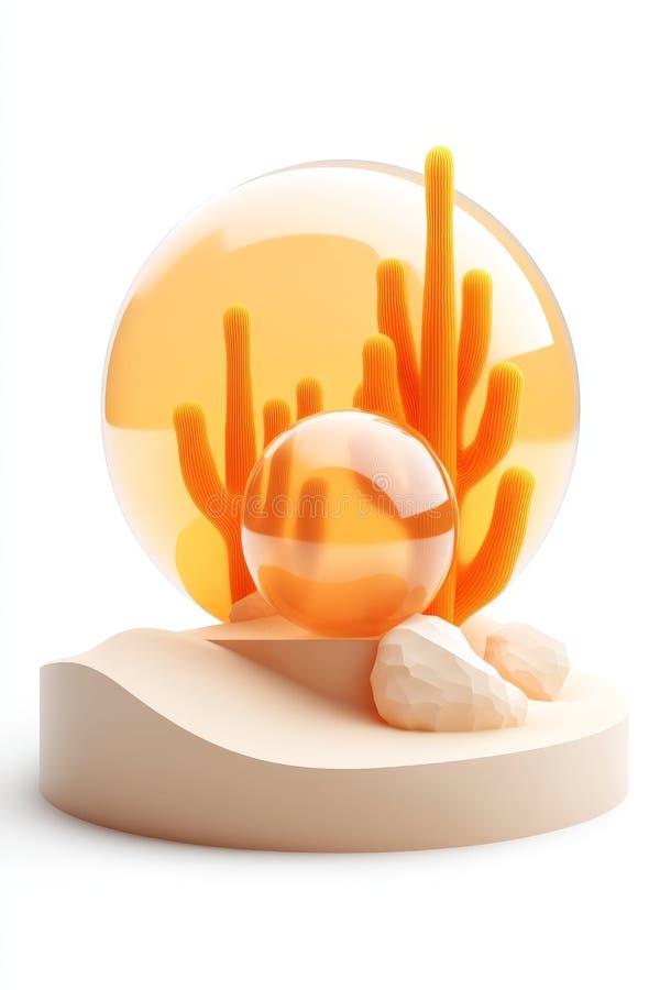 Abstrakte 3D-Darstellung digitaler Kunstwerke surrealer Wüstenlandschaften schwimmende orangefarbene Korallenstrukturen weiche Pas vektor abbildung