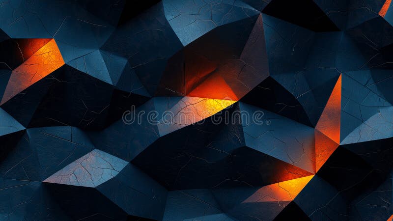 Abstrakte 3D-Geometrie mit facettierten Ebenen und kobaltorangefarbener Beleuchtung lizenzfreie abbildung