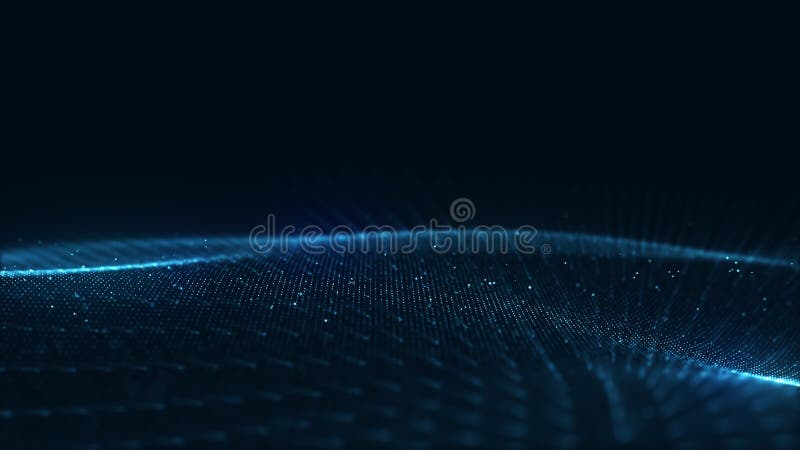 Abstrakte digitale blaue Farbwelle mit fl? ssigen Teilchen tanzen Bewegung auf Welle und hellem abstraktem Hintergrund lizenzfreie abbildung