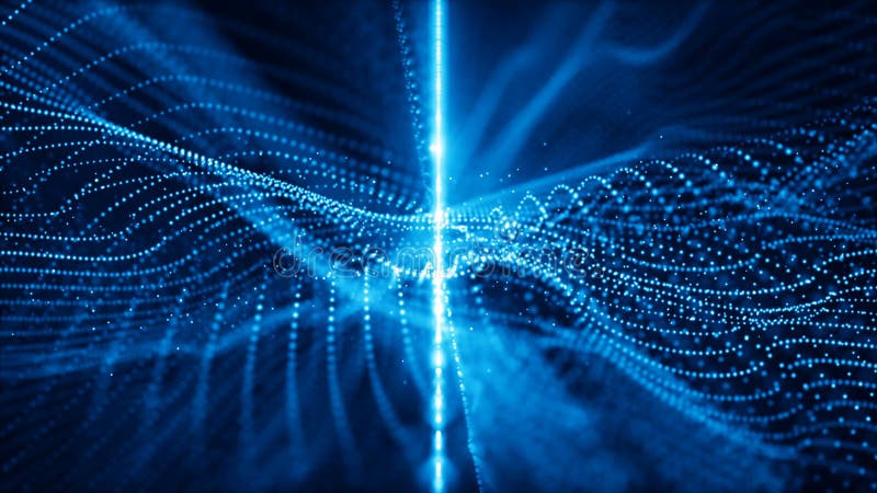 Abstrakte digitale funkelnde blaue Partikel bewegen Fluss- und Lichtbewegungshintergrund wellenartig lizenzfreie abbildung