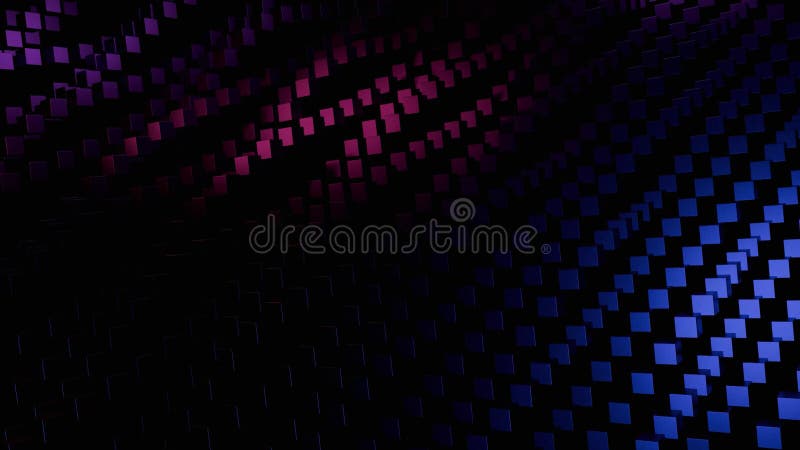 Abstrakte digitale Kunst : Blau und violette Kuben im dunklen Raum stock abbildung