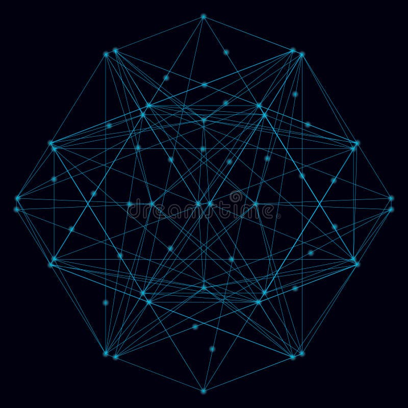 Abstrakte geometrische Form ihrer blauen Linien auf dunklem Hintergrund mit hellen Lichtern Vector-Illustration vektor abbildung Abstrakte geometrische Form ihrer blauen Linien auf dunklem Hintergrund mit hellen Lichtern Vector-Illustration vektor abbildung