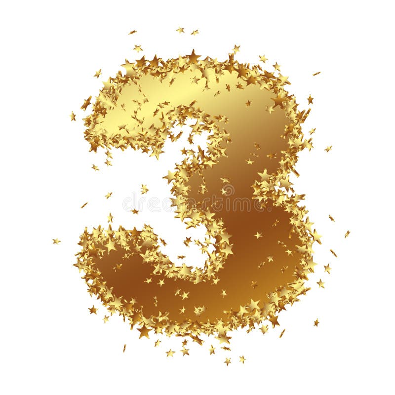 Abstrakte goldene Zahl mit Starlet-Grenze - drei - 3 stock abbildung