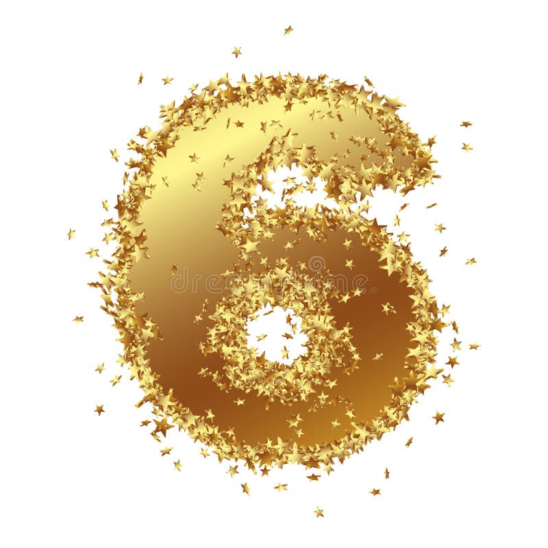 Abstrakte goldene Zahl mit Starlet-Grenze - sechs - 6 stock abbildung