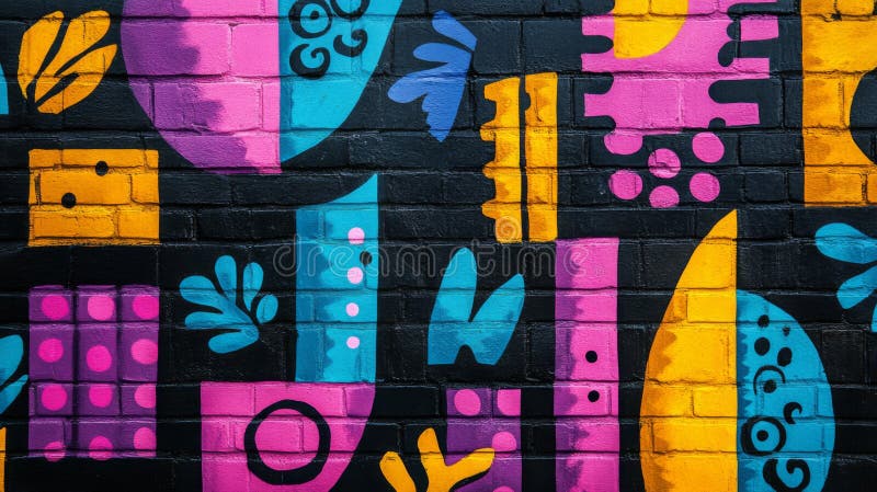 Abstrakte Graffiti-Kunstwerke an einer Ziegelwand lizenzfreie abbildung