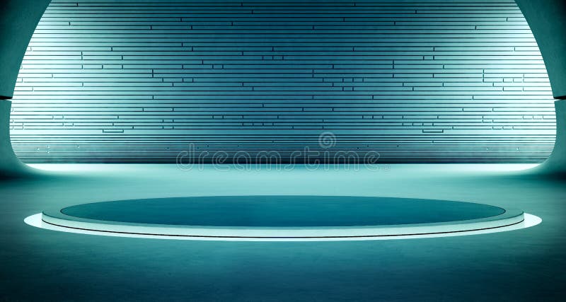 Abstrakte Innenarchitektur des modernen Ausstellungsraums mit leerem dunklem Boden und blauem Wandhintergrund, Podium für Produkt stockfotos Abstrakte Innenarchitektur des modernen Ausstellungsraums mit leerem dunklem Boden und blauem Wandhintergrund, Podium für Produkt stockfotos