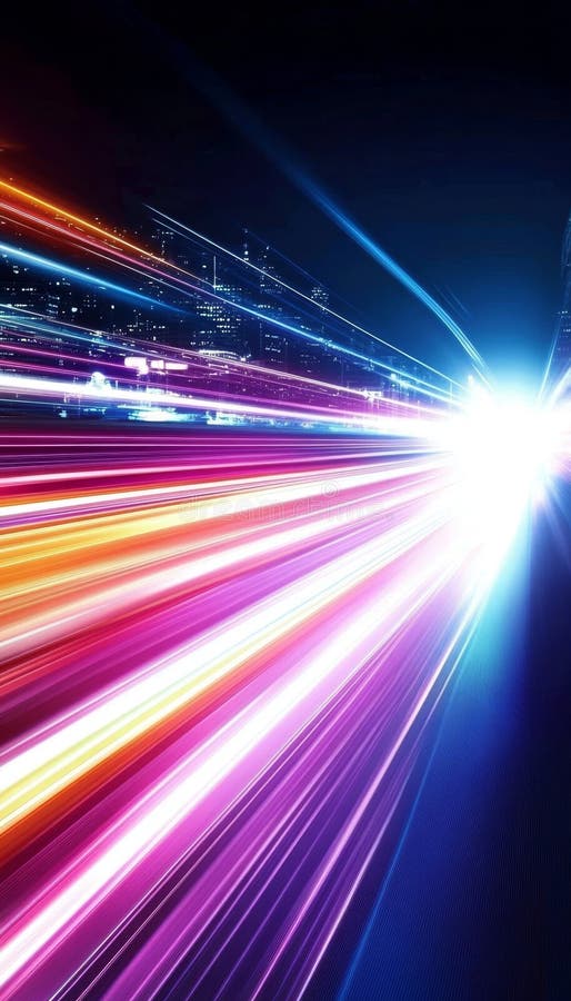 Abstrakte Lichtwege, die sich bei Horizont dynamischer Bewegung und Lichtstrahl in digitaler Kunst wandeln lizenzfreie abbildung
