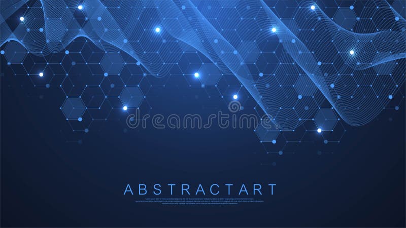 Abstrakte Linien und Punkte der Technologie schließen Hintergrund Hexagonen an. Hexagongitter. digitale Daten der Hexagonverbindung und großes Datenkonzept. Visualisierung der digitalen Daten der Hexe. Vektorillustration