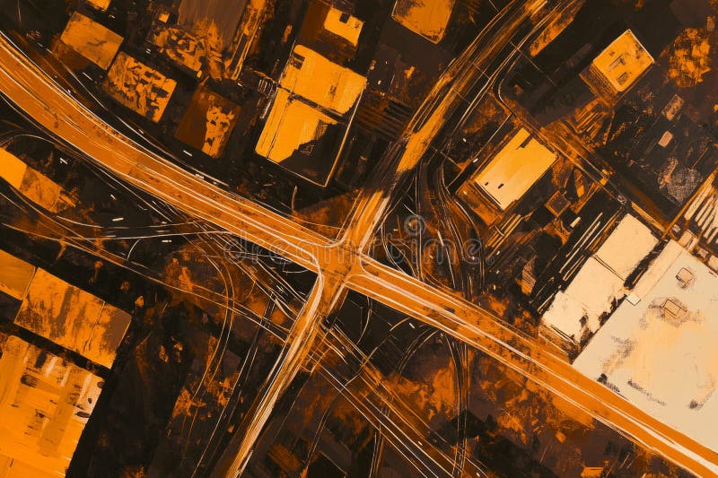 Abstrakte Luftansicht eines Stadtbildes mit geometrischen Mustern von Straßen und Gebäuden mit lizenzfreie stockfotografie
