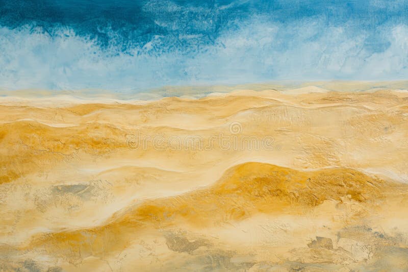 Abstrakte Luftlandschaft einer Wüste mit goldenen Sanddünen und klarem blauen Himmel, die zu einem lizenzfreies stockbild