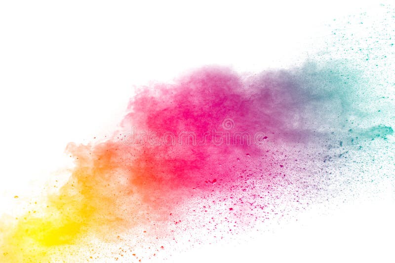 Abstract multicolored dust explosion on white background. Abstract color powder splattered on background. Abstract multicolored dust explosion on white background. Abstract color powder splattered on background.