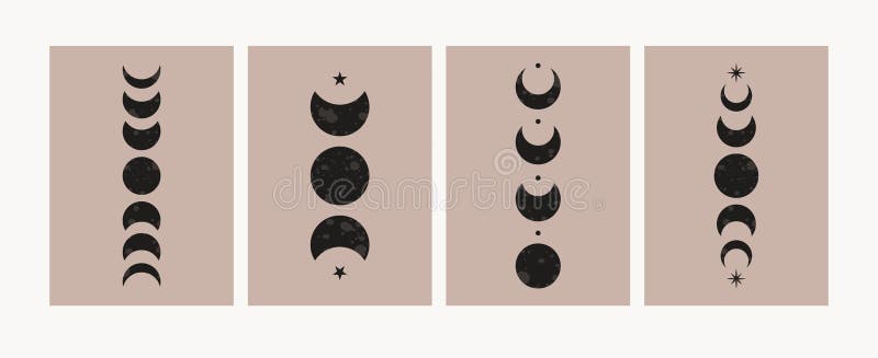 Abstrakte Mondphasenplakate. der minimalistischen mystischer zeitgenössischer Druck Kunst-Monddekors Mitte des Jahrhunderts. Vekto